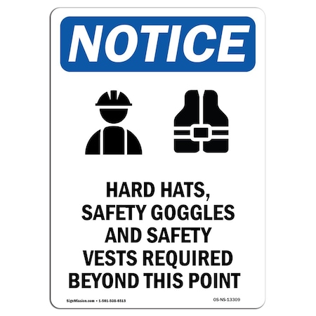 OSHA Notice Sign, Hard Hats Safety With Symbol, 5in X 3.5in Decal